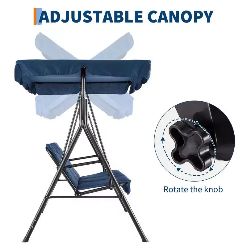 Balancelle d'extérieur avec auvent réglable, balancelle de patio 3 personnes avec ombrage inclinable réglable, balancelle de porche 3 places avec auvent