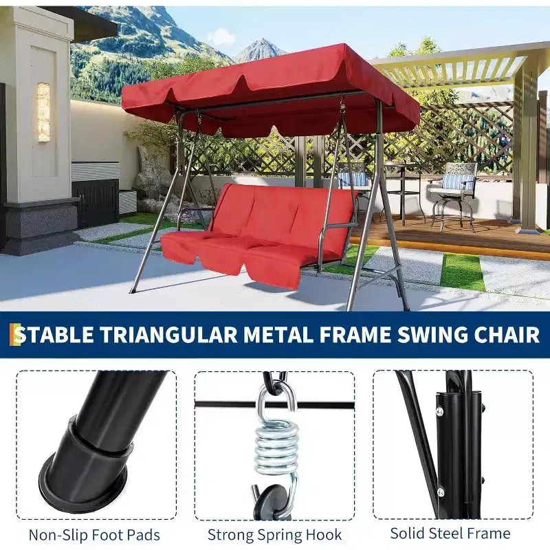 Balancelle d'extérieur avec auvent réglable, balancelle de patio 3 personnes avec ombrage inclinable réglable, balancelle de porche 3 places avec auvent