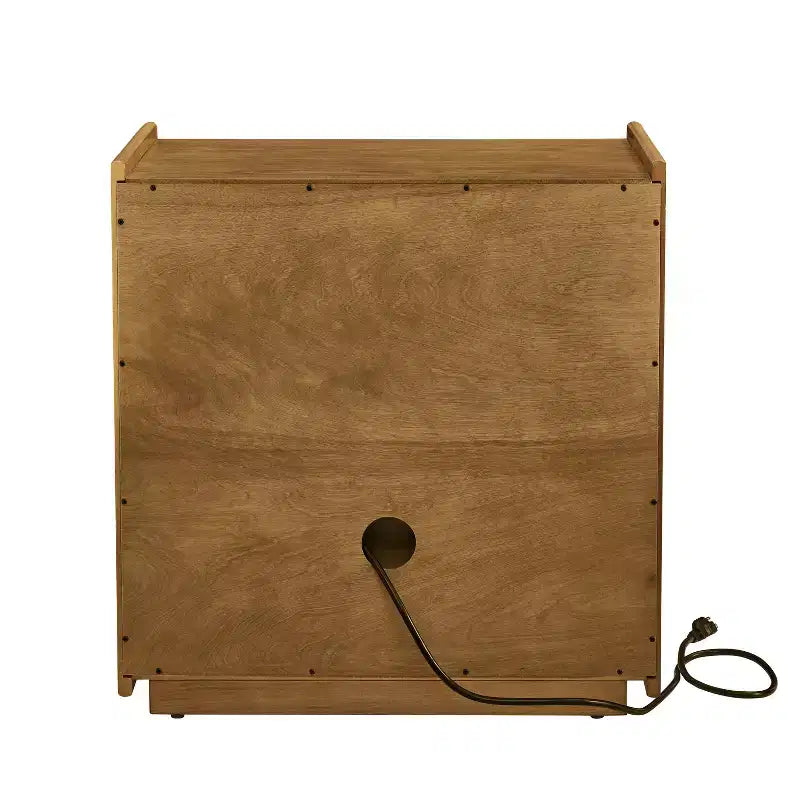Table de chevet moderne mid-century avec station de charge, meuble 2 tiroirs et porte, design cannelé, verrouillable (W1801P303392)