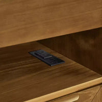 Table de chevet moderne mid-century avec station de charge, meuble 2 tiroirs et porte, design cannelé, verrouillable (W1801P303392)