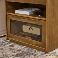 Table de chevet moderne mid-century avec station de charge, meuble 2 tiroirs et porte, design cannelé, verrouillable (W1801P303392)