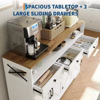 Buffet style ferme 51 po avec station de recharge, 3 tiroirs et 4 portes de grange, rangement de cuisine pour salle à manger, salon, blanc