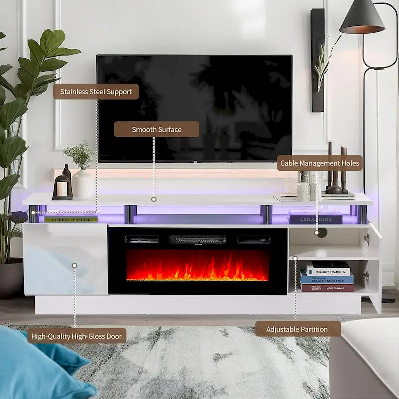 Meuble TV cheminée 70 avec cheminée électrique 36
