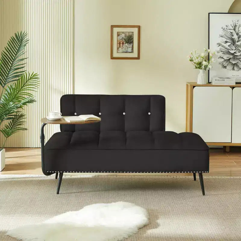 Causeuse en velours Lenee GDFStudio avec tablette pivotante à 360° et clous décoratifs
