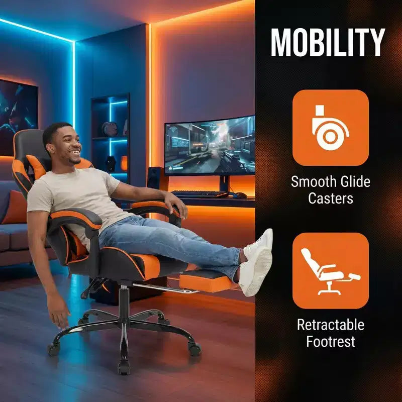 Chaise gaming avec repose-pieds, chaise d'ordinateur ergonomique avec appui-tête et soutien lombaire, chaise de jeu respirante à hauteur réglable pour la maison et le bureau