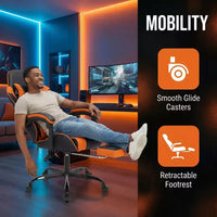 Chaise gaming avec repose-pieds, chaise d'ordinateur ergonomique avec appui-tête et soutien lombaire, chaise de jeu respirante à hauteur réglable pour la maison et le bureau