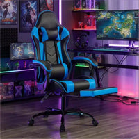 Chaise gaming avec repose-pieds, chaise d'ordinateur ergonomique avec appui-tête et soutien lombaire, chaise de jeu respirante à hauteur réglable pour la maison et le bureau
