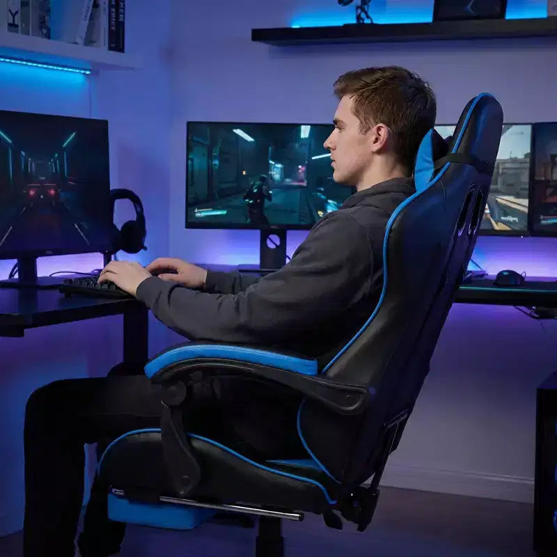 Chaise gaming avec repose-pieds, chaise d'ordinateur ergonomique avec appui-tête et soutien lombaire, chaise de jeu respirante à hauteur réglable pour la maison et le bureau
