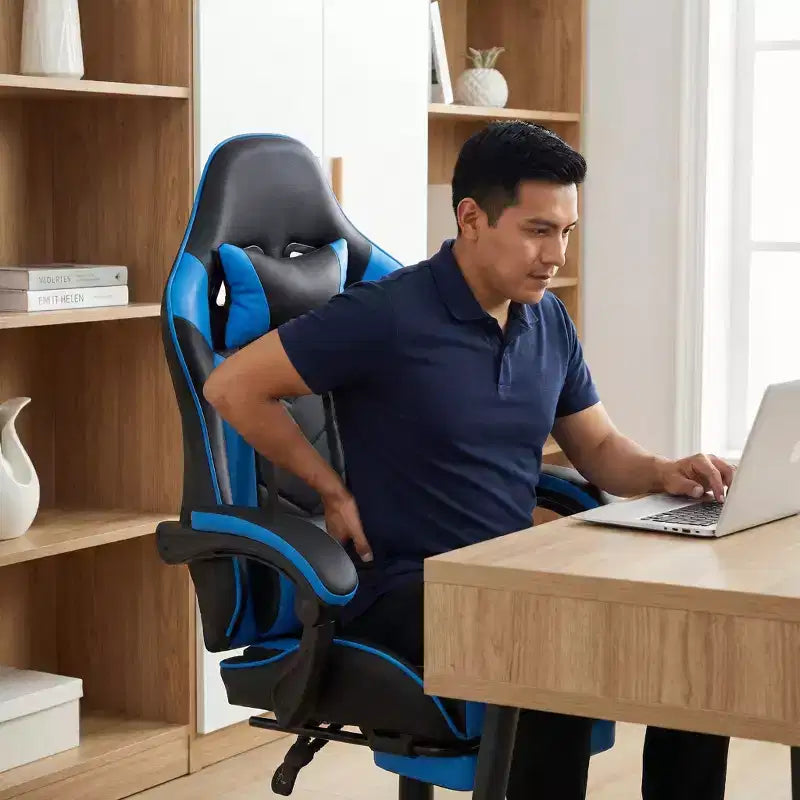 Chaise gaming avec repose-pieds, chaise d'ordinateur ergonomique avec appui-tête et soutien lombaire, chaise de jeu respirante à hauteur réglable pour la maison et le bureau