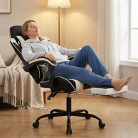 Chaise gaming avec repose-pieds, chaise d'ordinateur ergonomique avec appui-tête et soutien lombaire, chaise de jeu respirante à hauteur réglable pour la maison et le bureau