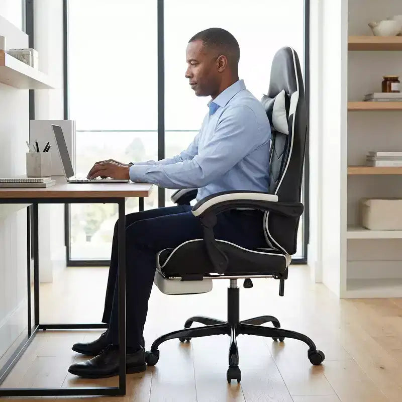 Chaise gaming avec repose-pieds, chaise d'ordinateur ergonomique avec appui-tête et soutien lombaire, chaise de jeu respirante à hauteur réglable pour la maison et le bureau
