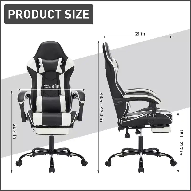 Chaise gaming avec repose-pieds, chaise d'ordinateur ergonomique avec appui-tête et soutien lombaire, chaise de jeu respirante à hauteur réglable pour la maison et le bureau