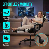 Chaise gaming avec repose-pieds, chaise d'ordinateur ergonomique avec appui-tête et soutien lombaire, chaise de jeu respirante à hauteur réglable pour la maison et le bureau
