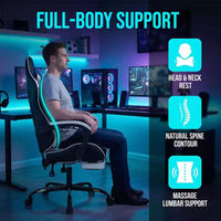 Chaise gaming avec repose-pieds, chaise d'ordinateur ergonomique avec appui-tête et soutien lombaire, chaise de jeu respirante à hauteur réglable pour la maison et le bureau
