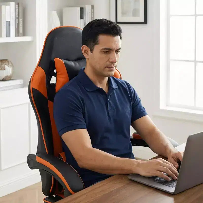 Chaise gaming avec repose-pieds, chaise d'ordinateur ergonomique avec appui-tête et soutien lombaire, chaise de jeu respirante à hauteur réglable pour la maison et le bureau