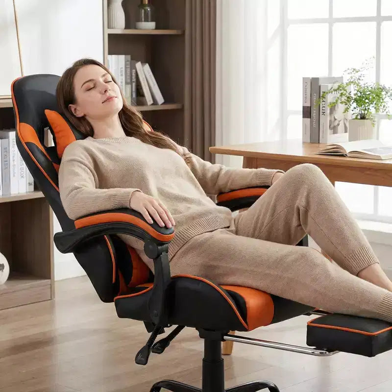 Chaise gaming avec repose-pieds, chaise d'ordinateur ergonomique avec appui-tête et soutien lombaire, chaise de jeu respirante à hauteur réglable pour la maison et le bureau