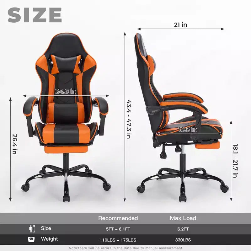 Chaise gaming avec repose-pieds, chaise d'ordinateur ergonomique avec appui-tête et soutien lombaire, chaise de jeu respirante à hauteur réglable pour la maison et le bureau