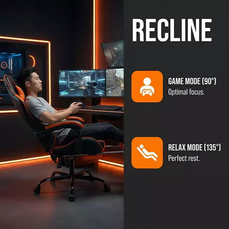 Chaise gaming avec repose-pieds, chaise d'ordinateur ergonomique avec appui-tête et soutien lombaire, chaise de jeu respirante à hauteur réglable pour la maison et le bureau