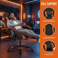 Chaise gaming avec repose-pieds, chaise d'ordinateur ergonomique avec appui-tête et soutien lombaire, chaise de jeu respirante à hauteur réglable pour la maison et le bureau