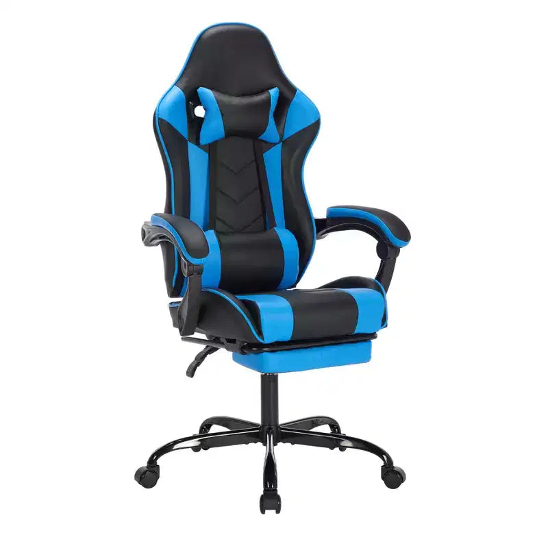 Chaise gaming avec repose-pieds, chaise d'ordinateur ergonomique avec appui-tête et soutien lombaire, chaise de jeu respirante à hauteur réglable pour la maison et le bureau