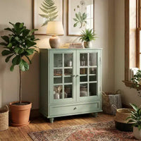Buffet minimaliste FurnitureR avec portes vitrées et tiroir, armoire de rangement style ferme pour salle à manger, cuisine, salon, entrée