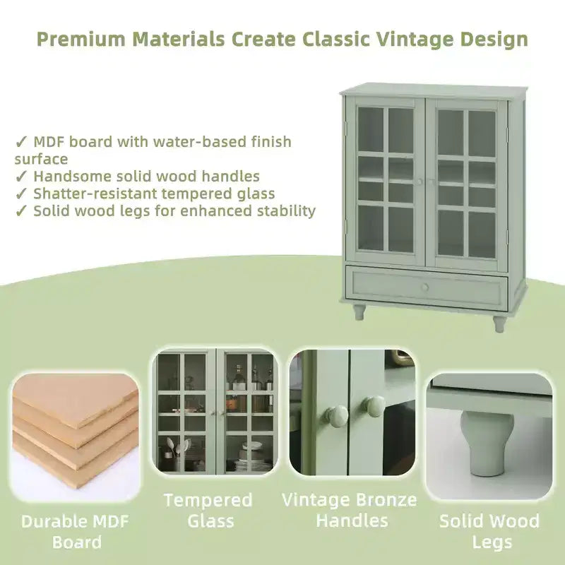 Buffet minimaliste FurnitureR avec portes vitrées et tiroir, armoire de rangement style ferme pour salle à manger, cuisine, salon, entrée