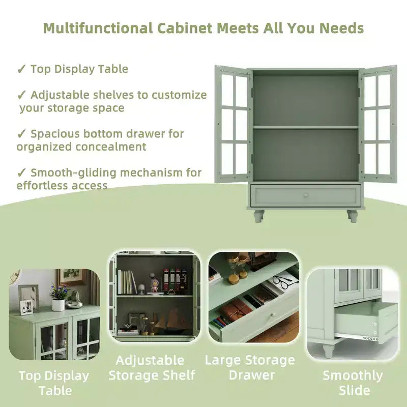 Buffet minimaliste FurnitureR avec portes vitrées et tiroir, armoire de rangement style ferme pour salle à manger, cuisine, salon, entrée