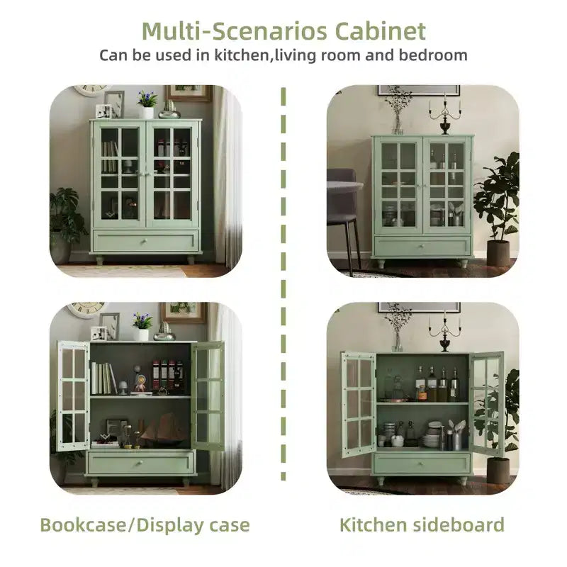 Buffet minimaliste FurnitureR avec portes vitrées et tiroir, armoire de rangement style ferme pour salle à manger, cuisine, salon, entrée