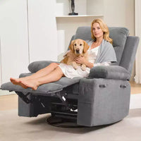 Fauteuil inclinable pivotant à bascule avec massage et chauffage, fauteuil à 360° avec porte-gobelets et poches latérales, ergonomique pour salon, camping-car, chambre de bébé