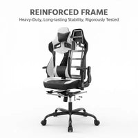Chaise de Gamer LauKingdom avec Repose-pieds, Fauteuil de Jeu Ergonomique à Dossier Haut, Appui-tête et Soutien Lombaire Réglables, Style Course en Cuir PU pour Bureau et Maison