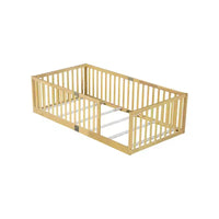 Lit et sommier Whisen Twin Floor avec barrières hautes, 6 lattes incluses, garde-corps de sécurité, sans porte