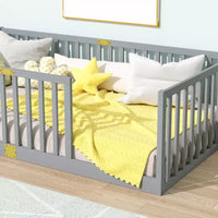 Lit et sommier Whisen Twin Floor avec barrières hautes, 6 lattes incluses, garde-corps de sécurité, sans porte