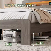 Lit plateforme double/grand lit/très grand lit avec tête de lit de rangement à LED, cadre de lit plateforme en bois avec 2 ports USB, grand espace de rangement sous le lit