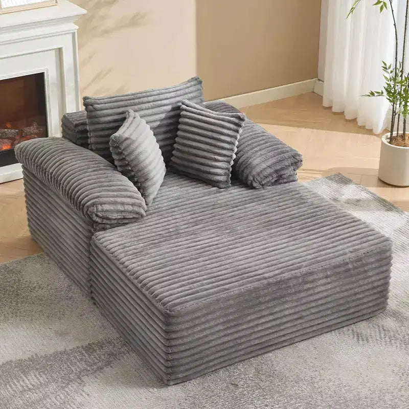 Méridienne canapé-lit surdimensionnée 48,8" - canapé sans structure rembourré en velours côtelé avec coussins et large accoudoir pour salon et chambre