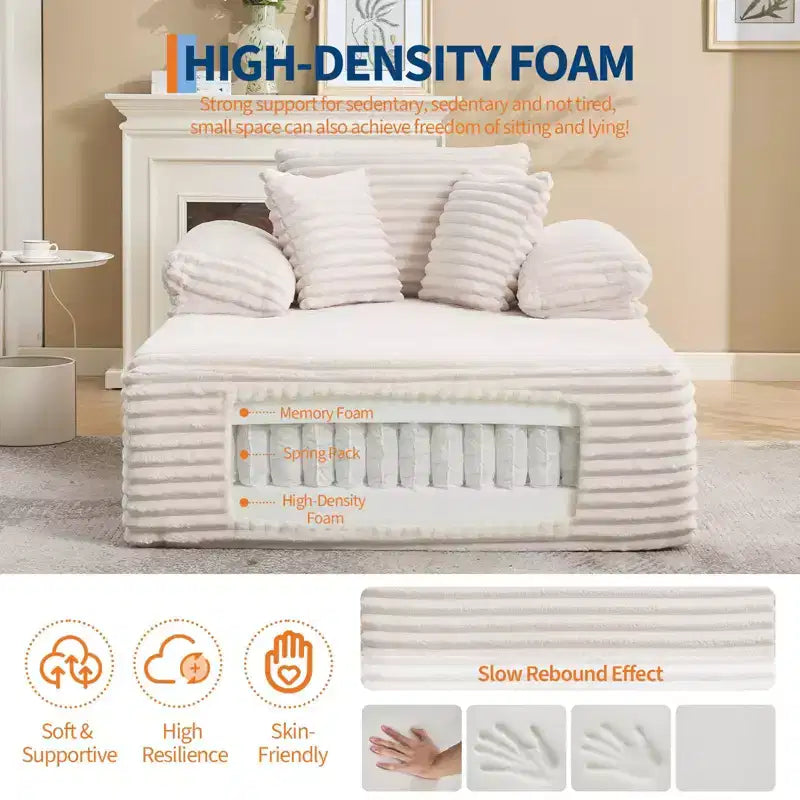 Méridienne canapé-lit surdimensionnée 48,8" - canapé sans structure rembourré en velours côtelé avec coussins et large accoudoir pour salon et chambre