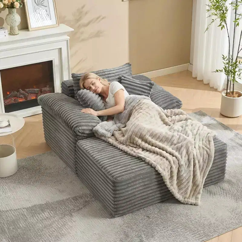 Méridienne canapé-lit surdimensionnée 48,8" - canapé sans structure rembourré en velours côtelé avec coussins et large accoudoir pour salon et chambre