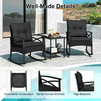 Costway Ensemble de chaises à bascule en rotin 3 pièces avec plateau de table en bois d'acacia et accoudoirs pour porche, balcon, Marron mixte + Beige/Gris/Marine/Noir