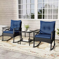Costway Ensemble de chaises à bascule en rotin 3 pièces avec plateau de table en bois d'acacia et accoudoirs pour porche, balcon, Marron mixte + Beige/Gris/Marine/Noir