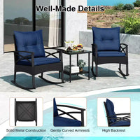 Costway Ensemble de chaises à bascule en rotin 3 pièces avec plateau de table en bois d'acacia et accoudoirs pour porche, balcon, Marron mixte + Beige/Gris/Marine/Noir