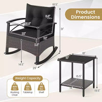 Costway Ensemble de chaises à bascule en rotin 3 pièces avec plateau de table en bois d'acacia et accoudoirs pour porche, balcon, Marron mixte + Beige/Gris/Marine/Noir