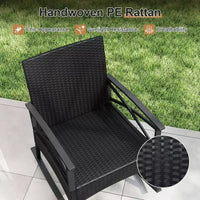 Costway Ensemble de chaises à bascule en rotin 3 pièces avec plateau de table en bois d'acacia et accoudoirs pour porche, balcon, Marron mixte + Beige/Gris/Marine/Noir