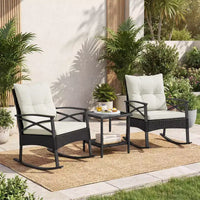 Costway Ensemble de chaises à bascule en rotin 3 pièces avec plateau de table en bois d'acacia et accoudoirs pour porche, balcon, Marron mixte + Beige/Gris/Marine/Noir