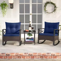 Costway Ensemble de chaises à bascule en rotin 3 pièces avec plateau de table en bois d'acacia et accoudoirs pour porche, balcon, Marron mixte + Beige/Gris/Marine/Noir
