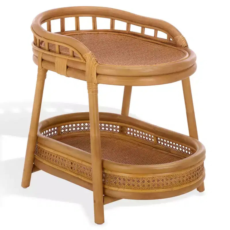 Table d'appoint à pôle en rotin Shayleen 2 étagères - CWK3023 - Naturel - Safavieh Couture