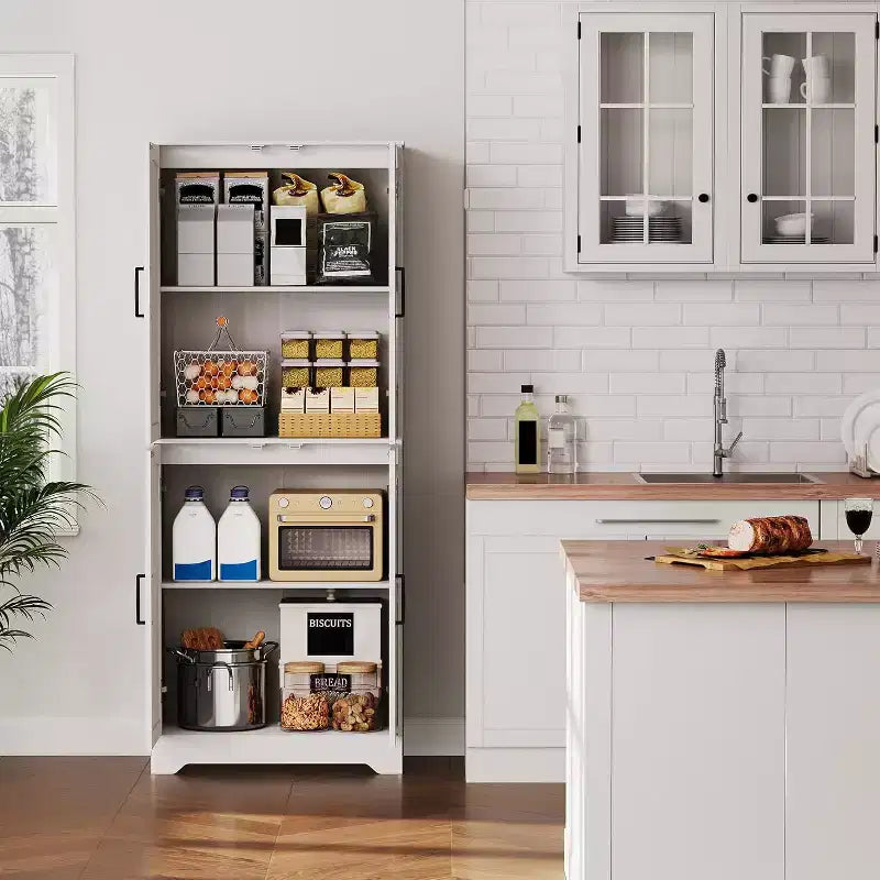 Garde-manger de cuisine style ferme, armoire de rangement garde-manger haute 71 en bois avec 4 portes et étagères réglables, buffet pour salle à manger, salon