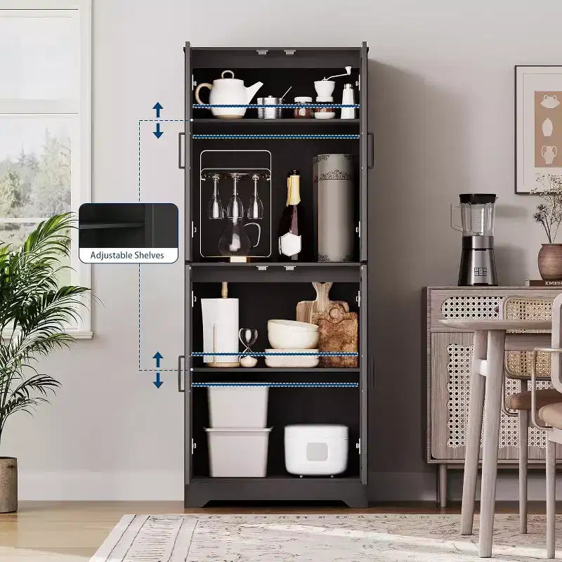 Garde-manger de cuisine style ferme, armoire de rangement garde-manger haute 71 en bois avec 4 portes et étagères réglables, buffet pour salle à manger, salon