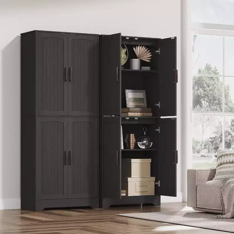 Garde-manger de cuisine style ferme, armoire de rangement garde-manger haute 71 en bois avec 4 portes et étagères réglables, buffet pour salle à manger, salon