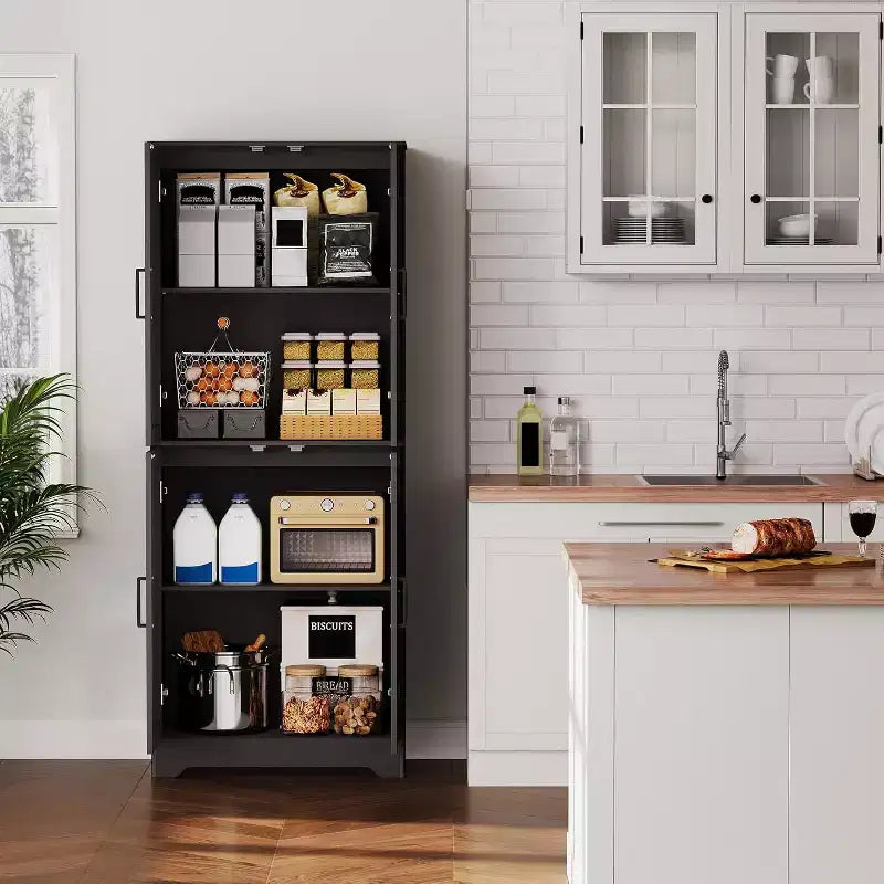 Garde-manger de cuisine style ferme, armoire de rangement garde-manger haute 71 en bois avec 4 portes et étagères réglables, buffet pour salle à manger, salon