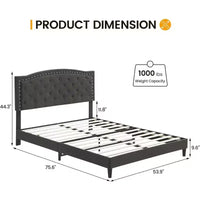 Cadre de lit plateforme taille Queen, cadre de lit tapissé Queen avec tête de lit réglable, support à lattes robuste, sans sommier requis, gris