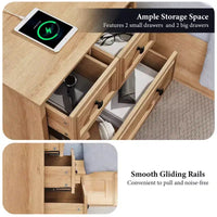 Table de chevet avec 4 tiroirs de rangement, 26 po de largeur, avec station de recharge, tables d'appoint en bois pour chambre, salon